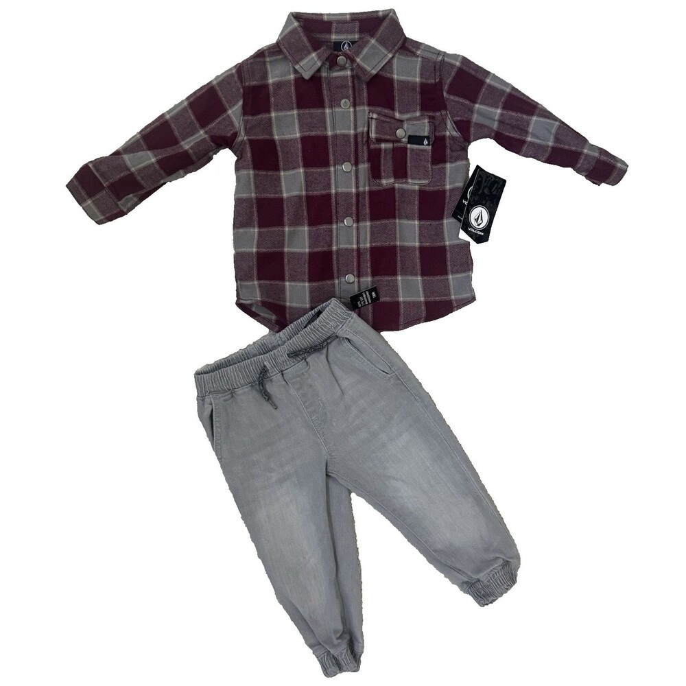 Volcom 18M Fall Flannel Shirt/Jogger Set